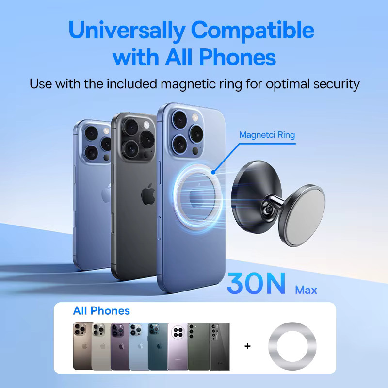 Baseus Magnetische Auto-Handyhalterung in Schwarz für iPhone, Xiaomi und Huawei mit voll drehbarer Metall-Halterung und Aufkleber - Bild 5