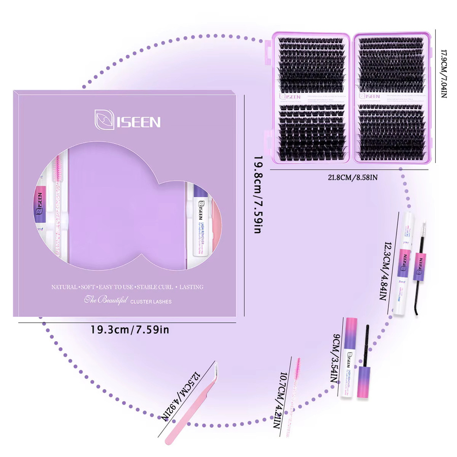 ISEEN Wimpern-Cluster-Set 3D Soft Band, Wimpernverlängerungs-Kit mit Wimpernkleber & Versiegelung, Unisex - Bild 3