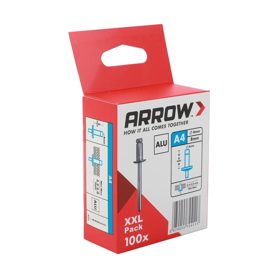 Arrow Blindniete aus Aluminium in Silber, Durchmesser: 4 mm, Länge: 8 mm, 100 Stück - Bild 2