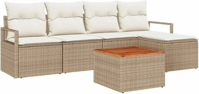 vidaXL Garten-Sofa-Set aus Poly Rattan in Beige mit 6 Teilen und Kissen - Bild 1