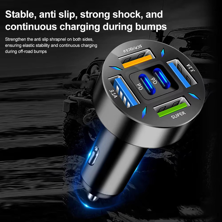 kebidumei 6-Port Autoladegerät mit 250W, schnelles Laden mit PD QC3.0 USB-C und Typ-C Adapter, Schwarz - Bild 4