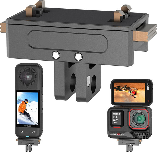 Magnetische Adapterhalterung für Insta360 X5, X4 und Ace Pro 2 Action-Kameras in Schwarz mit Schnellverschluss und Erweiterungssockel - Bild 1