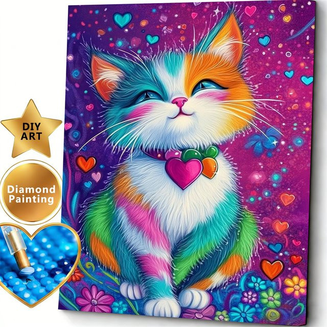 AZQSD Diamant-Mosaik DIY Set Katzen-Tier-Malerei mit bunten Strasssteinen, B/H: 20 x 30 cm - Bild 1