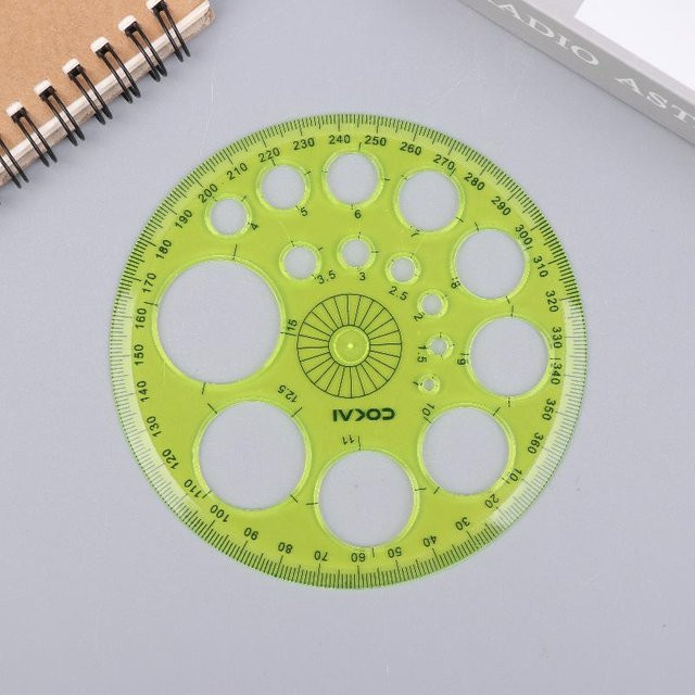 Multifunktionale runde Zeichenschablone von Binchi Outdoor Product als Winkelmesser und Kreis Schablone in Grün und Transparent aus Kunststoff für Kunst und Schulbedarf - Bild 1