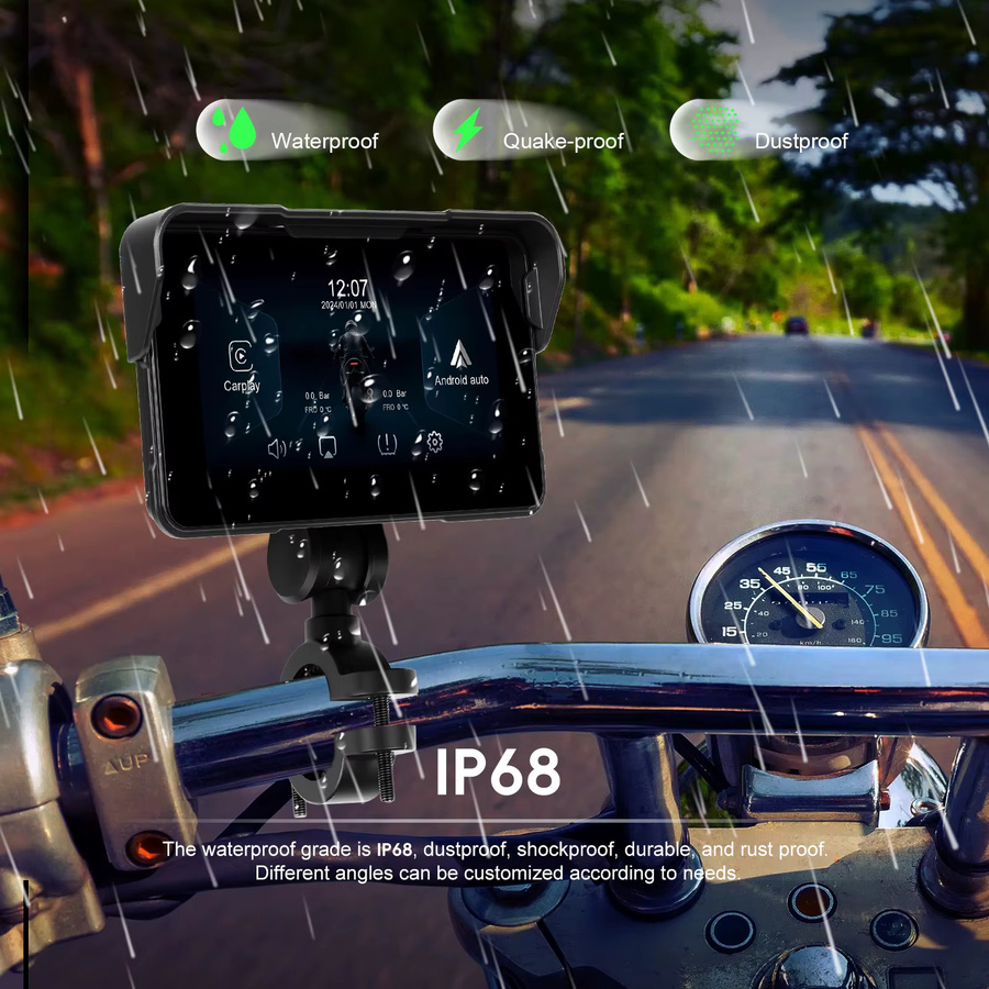 Podofo Tragbarer 5-Zoll Motorrad MP5 Multimedia-Player mit kabellosem CarPlay, Android Auto und Bluetooth in Schwarz - Bild 3