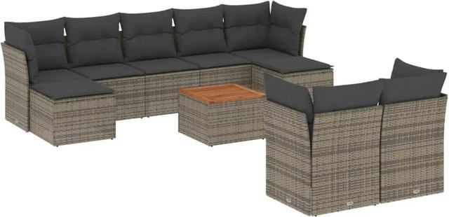vidaXL 10-tlg Garten-Sofagarnitur in L-Form aus grauem Poly-Rattan mit Kissen und pulverbeschichtetem Stahlgestell - Bild 1