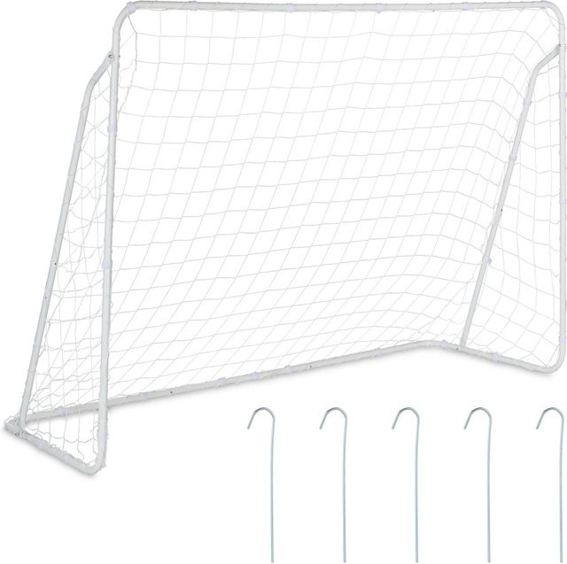 Relaxdays Fußballtor aus Stahl in Weiß mit Netz, B/H/T: 153 x 217 x 75 cm - Bild 1