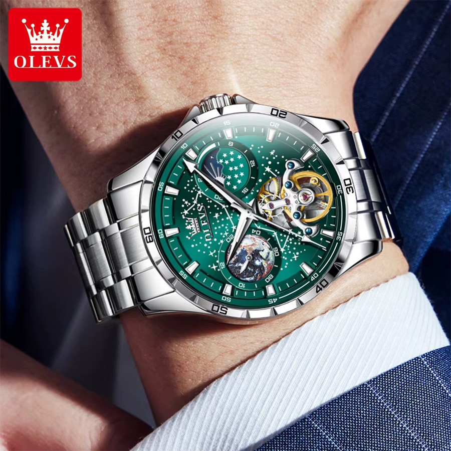 OLEVS Armbanduhr Automatik, Edelstahl, Schwarz, Herren - Bild 3