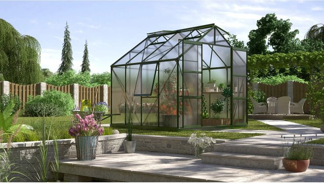 Vitavia Gewächshaus Jupiter 6700 HKP Smaragd Vorzugsset mit Polycarbonat-Platten, Aluminiumrahmen, Doppelschiebetür, Dachfenster, Seitenfenster und Regenrinnen, B/T/H: 254 x 248 x 3 cm - Bild 1
