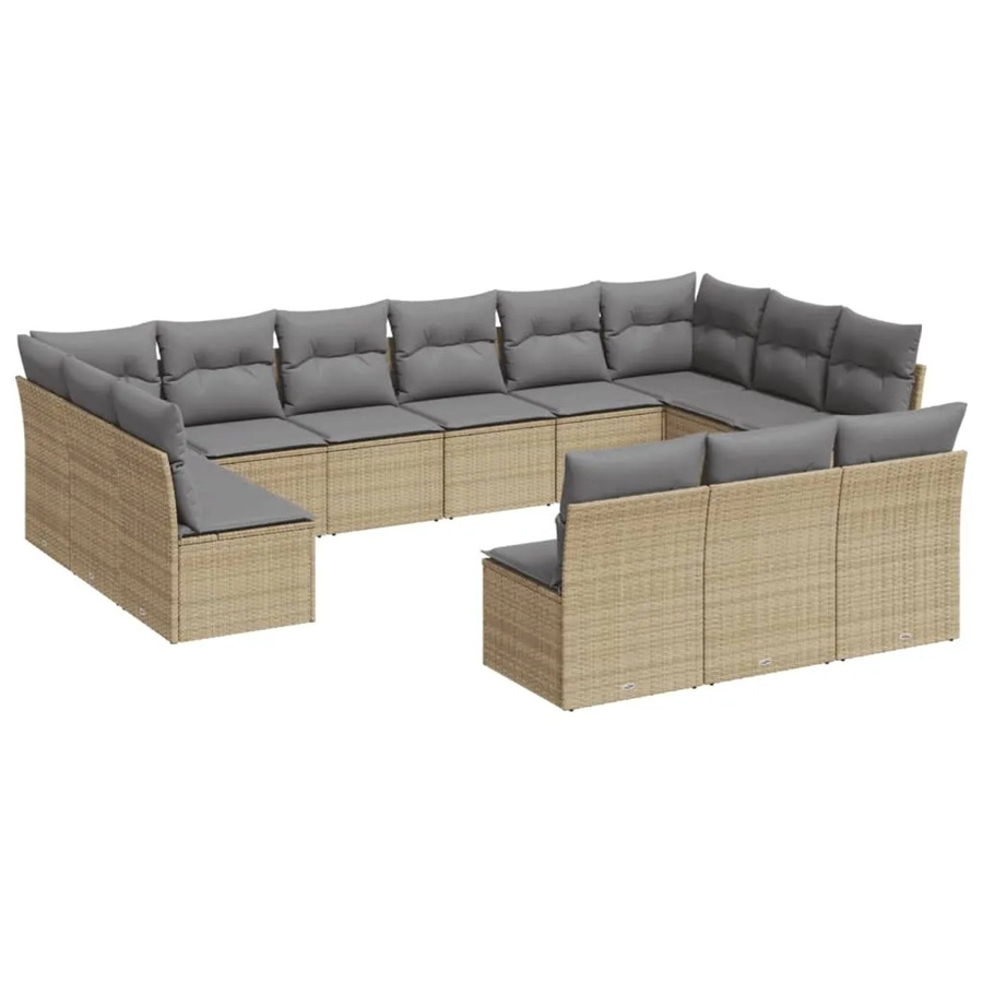 vidaXL 13-tlg. Garten-Sofagarnitur in U-Form aus Polyrattan mit Kissen, Beige/Hellgrau - Bild 2