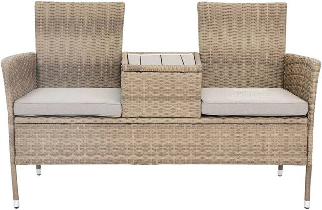 Pocoline Gartenbank Love in Braun mit Armlehnen aus Stahl und Rattan für Garten, Terrasse oder Balkon - Bild 1