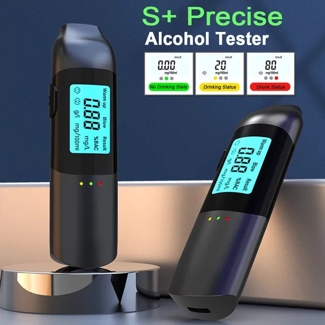 Kebidumei Tragbarer digitaler Alkoholtester in Schwarz mit LCD-Display und 3-Farben-Kontrollleuchten - Bild 1