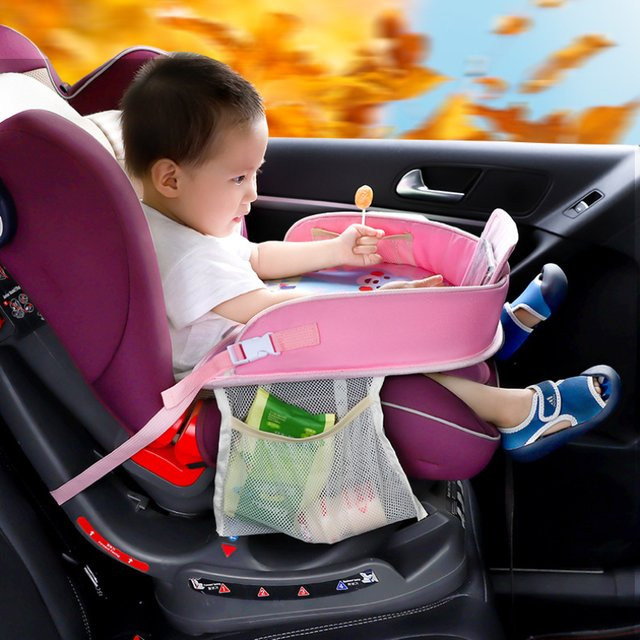 OIMG Baby-Sicherheitssitz mit Zeichentisch, Speiseteller und Auto-Organizer in Pink - Bild 1