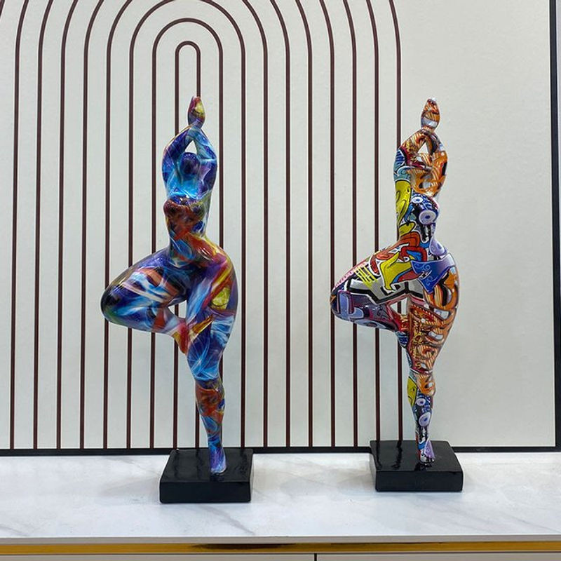 DUTRIEUX Abstrakte Kunstfigur Fat Lady aus Kunstharz in Mehrfarbig als moderne Yoga-Statue für dein Zuhause - Bild 1