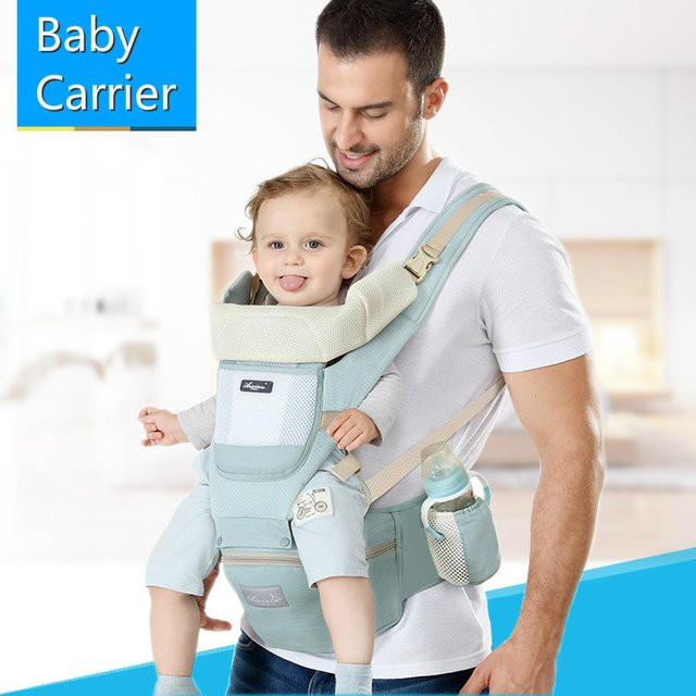 Ergonomische Babytrage mit Hipseat für Kleinkinder in Blau, nach vorne gerichtete Tragefunktion für Babyreisen - Bild 1