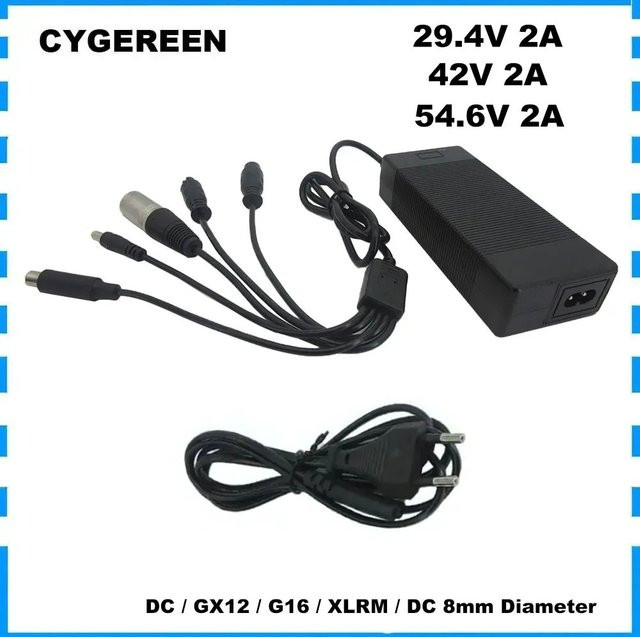 CYGEREEN Lithium-Ionen Ladegerät für 48V 13S Akkus, 2A, Schwarz, mit GX12, GX16 oder XLRM Stecker - Bild 1