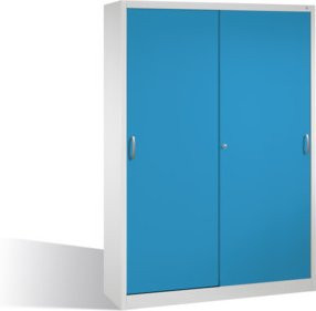 C+P Werkzeugschrank mit Schiebetüren und 2 x 4 Regalböden, Front Lichtblau, Korpus Lichtgrau, H: 195 cm, B: 160 cm, T: 40 cm - Bild 1