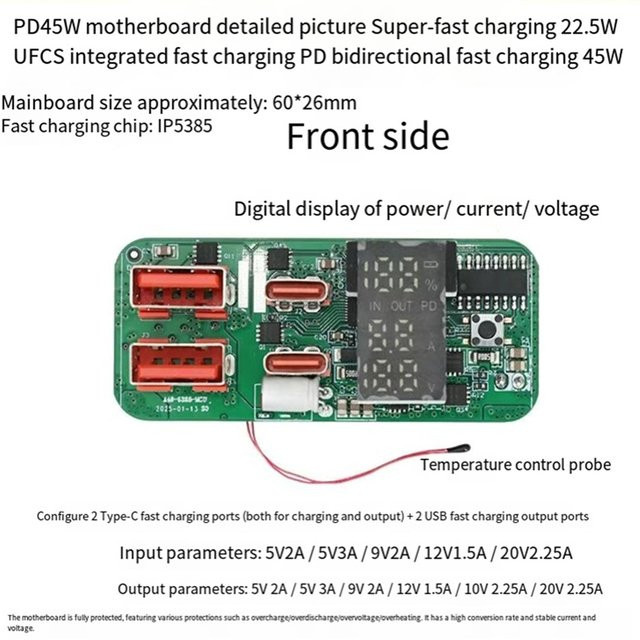 PD45W 3S Bidirektionales Schnelllade-Powerbank-Mainboard mit Batterieschutz, LED-Anzeige und DIY-Lademodul in Grün - Bild 1
