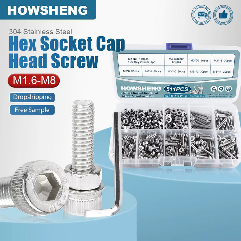 Howsheng Edelstahl 304 Innensechskantschrauben und Muttern Set mit Unterlegscheiben in verschiedenen Größen M1,6 bis M8 - Bild 4