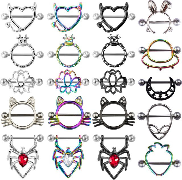 HONGTU implant Nippel Piercing Barbell, Edelstahl, Kristall, Silber, Damen - Bild 1
