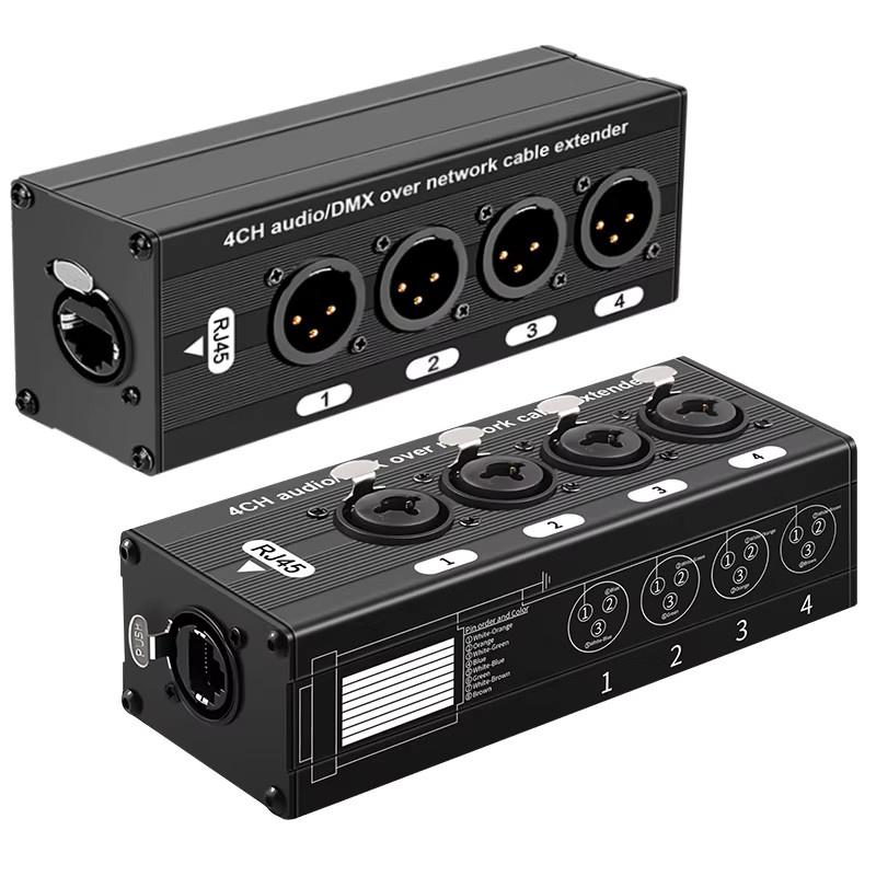 TITAK All-in-One 4-Kanal Audio- und DMX-Extender XLR zu RJ45 über Cat5e/Cat6 in Schwarz - Bild 2