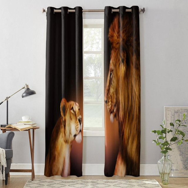Super Six Fenstervorhang mit Löwen- und Leoparden-Motiv, braun, B: 135 cm, H: 60 cm - Bild 1
