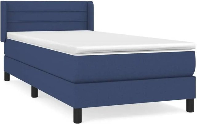 vidaXL Boxspringbett mit Matratze in Blau und Weiß, Hybrid-Design mit Taschenfederkern, B/T: 80 x 200 cm - Bild 1