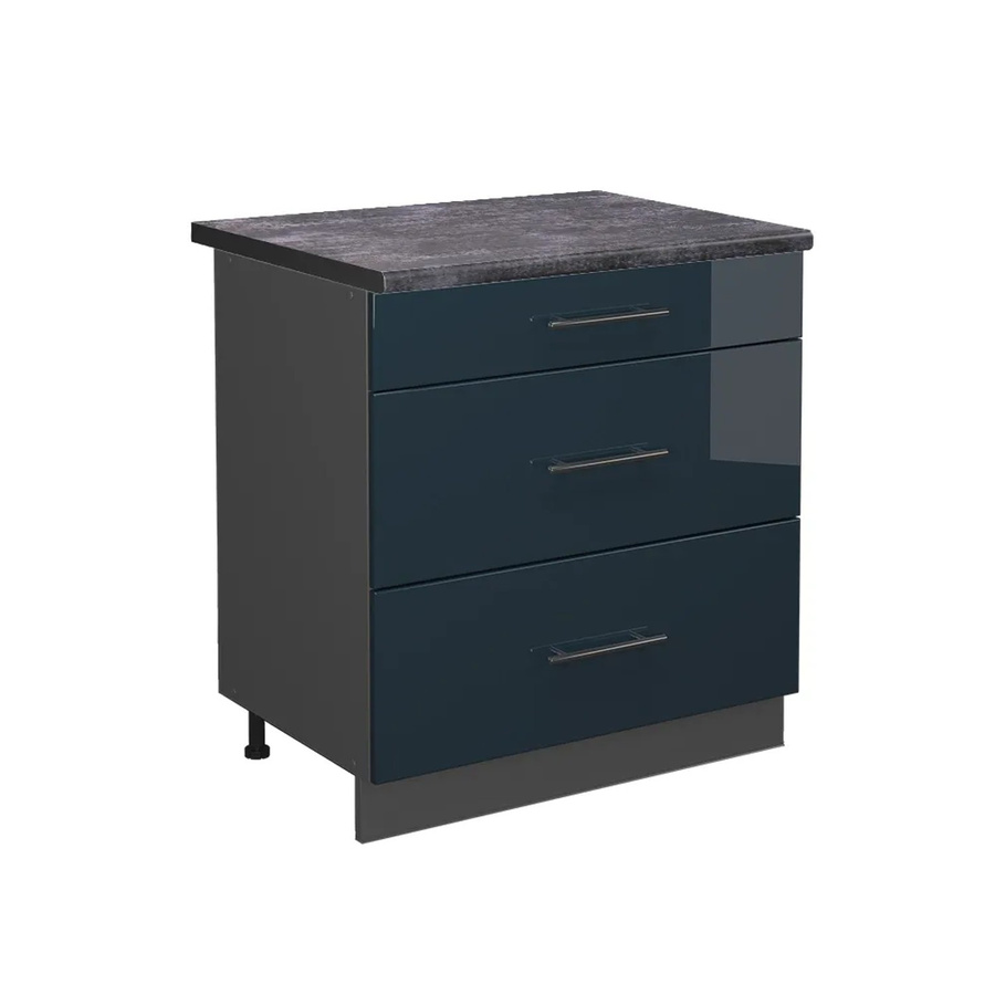 Vicco Küchenunterschrank Fame-Line Dunkelblau Hochglanz und Anthrazit mit 3 Schubladen B: 80 cm, H: 82 cm, T: 51,04 cm - Bild 2
