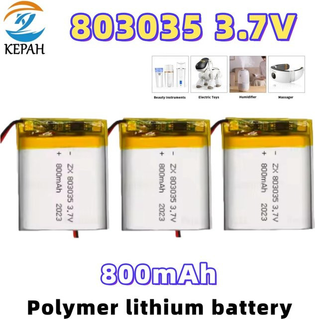KEPAH Lithium-Ionen-Lipo-Akku 803035, 3,7 V, 800 mAh, universell für Smart-Armbänder, Bluetooth-Kopfhörer und Kleingeräte - Bild 1