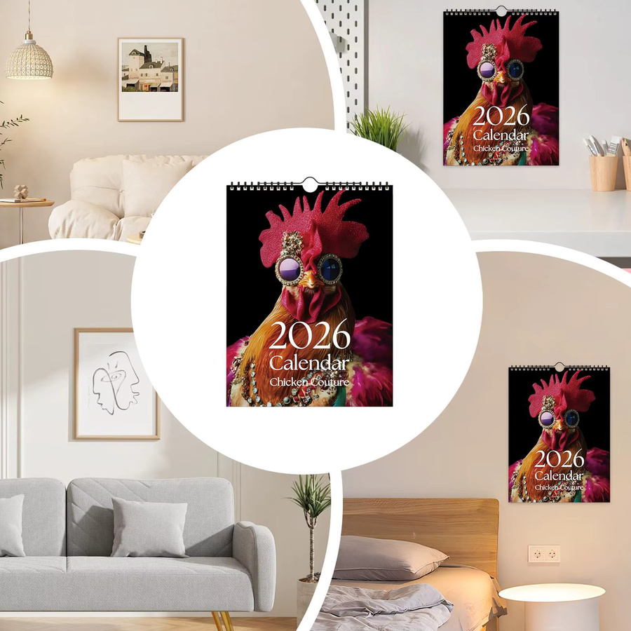 2026 Wandkalender mit Henne-Motiv im Country-House-Stil, Mehrfarbig - Bild 6