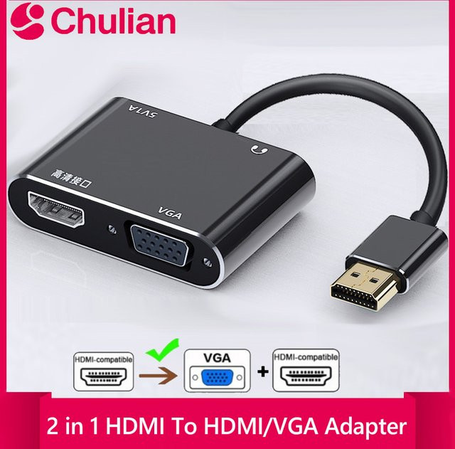 xiede 2-in-1 HDMI-zu-HDMI/VGA-Adapter mit Full HD 1080P und 3,5-mm-Audio-Konverter in Schwarz - Bild 1