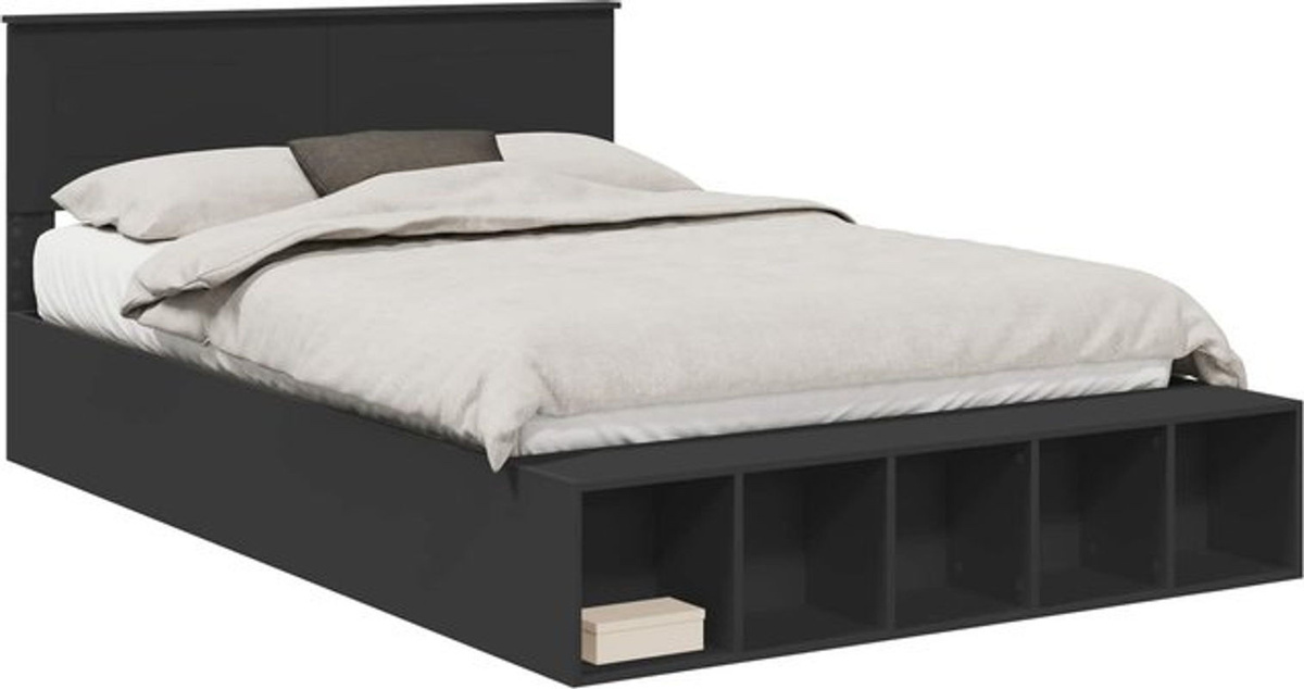 Modernes Funktionsbett mit Regal von vidaXL aus Holzwerkstoff in Schwarz, B: 150 cm, L: 200 cm - Bild 1