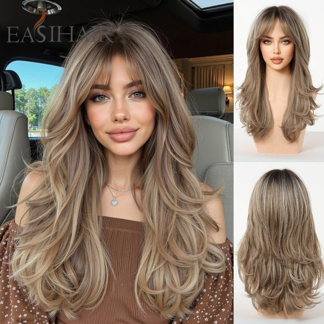 EASIHAIR Perücke, aschbraun Ombre, gewellt, mit Pony, synthetisch, Damen - Bild 1