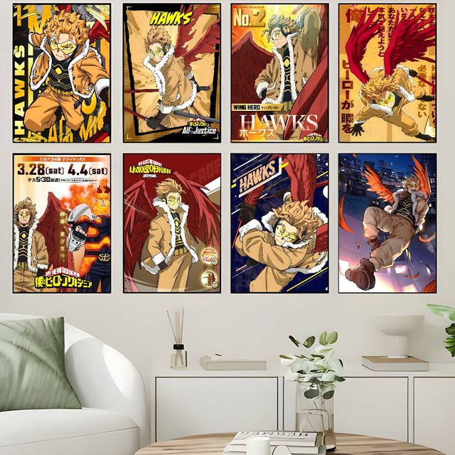 My Hero Academia Hawks Anime Vintage Poster als selbstklebender Retro Kraftpapier Aufkleber für deine Raumdekoration in Mehrfarbig - Bild 1