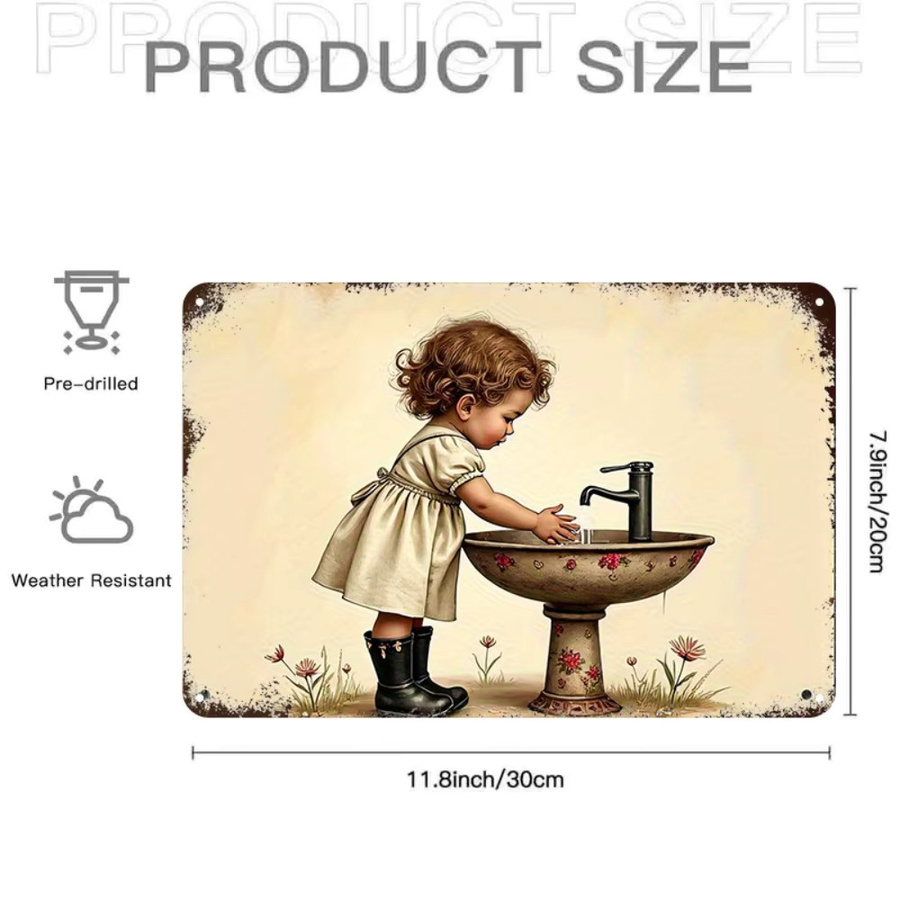 CIFBUY Vintage-Metallschild Mädchen wascht die Hände, rechteckiges Aluminiumschild für Wanddekoration, B/H: 20,3 x 30,5 cm, mehrfarbig - Bild 4