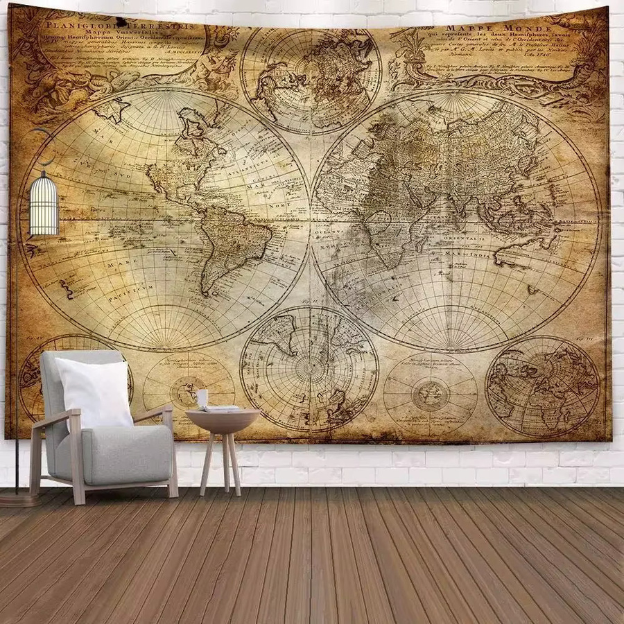 VIKAMA Weltkarte Wandteppich Wandbehang zur Heimdekoration für Wohnzimmer und Schlafzimmer - Bild 1