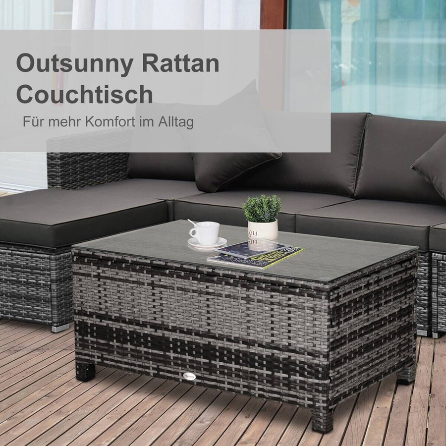 Outsunny Beistelltisch aus Polyrattan mit gehärtetem Glas in Grau für Garten, Balkon und Terrasse B/H/T: 50 x 85 x 39 cm - Bild 4