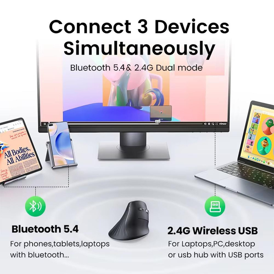 UGREEN Ergonomische Bluetooth Vertikalmaus mit Typ-C-Ladefunktion in Schwarz - Bild 5