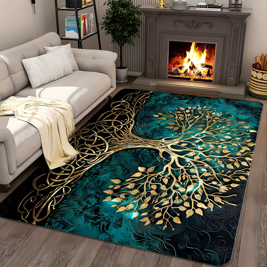 VIKAMA Premium-Teppich Baum des Lebens in Mehrfarbig, rechteckiger Teppich im nordischen Stil für Wohnzimmer, Schlafzimmer und Eingangsbereich - Bild 3