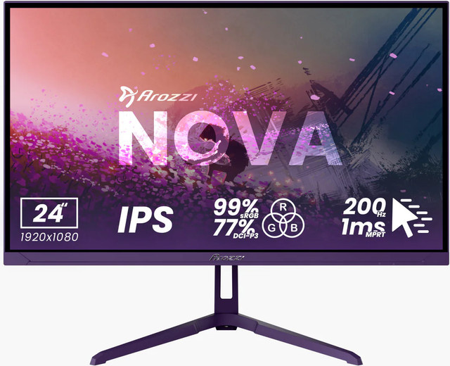 Arozzi Nova Gaming-Monitor, 24 Zoll, Full HD, IPS, 200 Hz, Lila/Schwarz - Bild 1