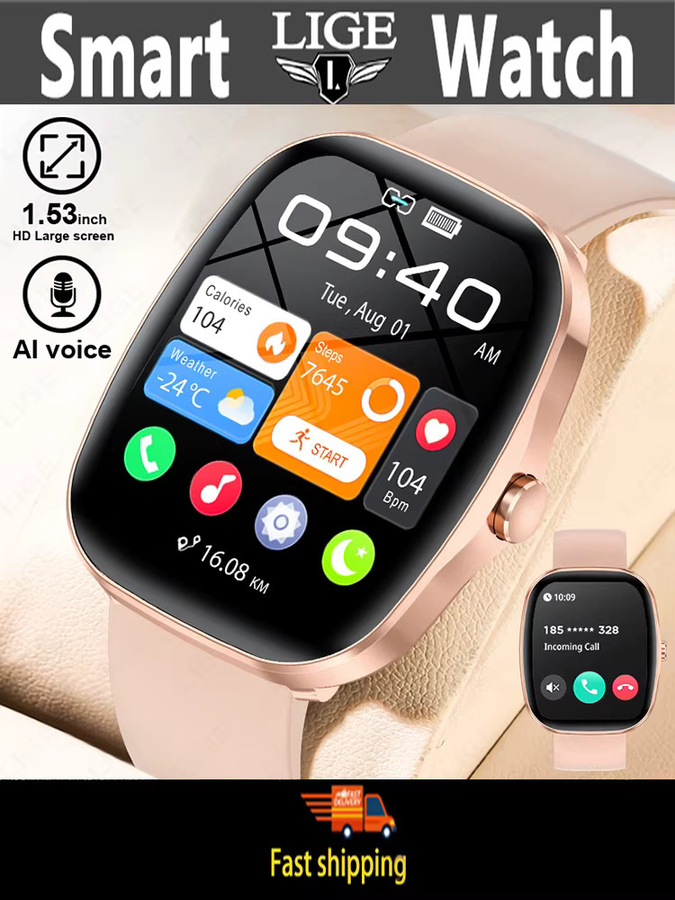 LIGE Smartwatch, Silikon, Schwarz, Unisex - Bild 7