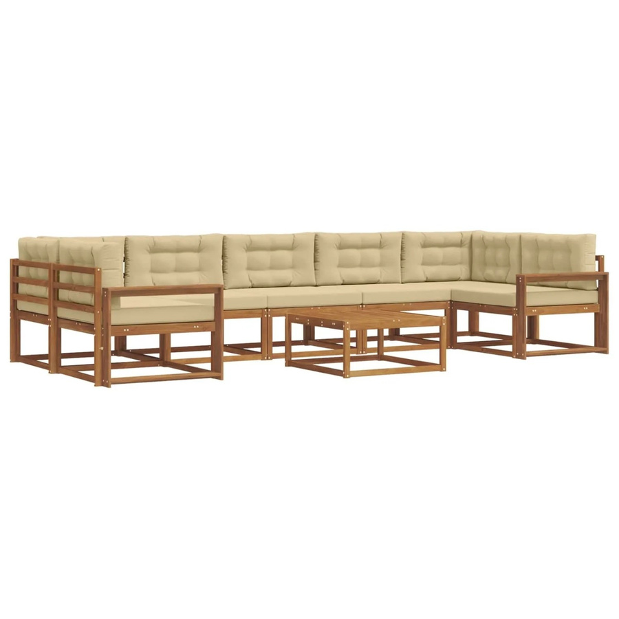 vidaXL Outdoor-Sofagarnitur L-Form aus Akazienholz mit 8 Kissen in Natur und Beige - Bild 2