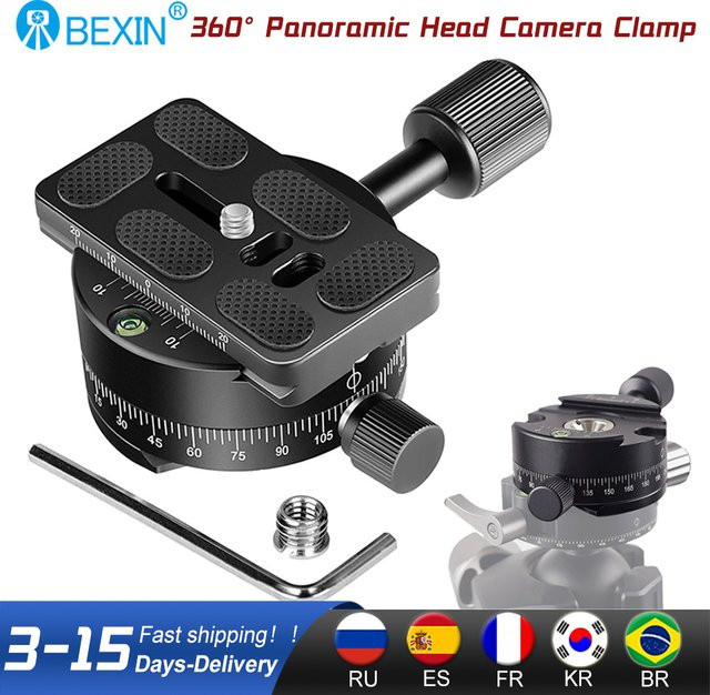 BEXIN 360° Stativkopf Kamera-Schnellspanner für Panorama-Aufnahmen in Schwarz, kompatibel mit RRS und Arca-Swiss Schnellwechselplatten - Bild 1