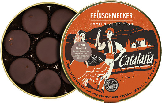Goldhelm Crema Catalana Pralinen mit Brandy und Krokant in dunkler Schokolade 80 g - Bild 1