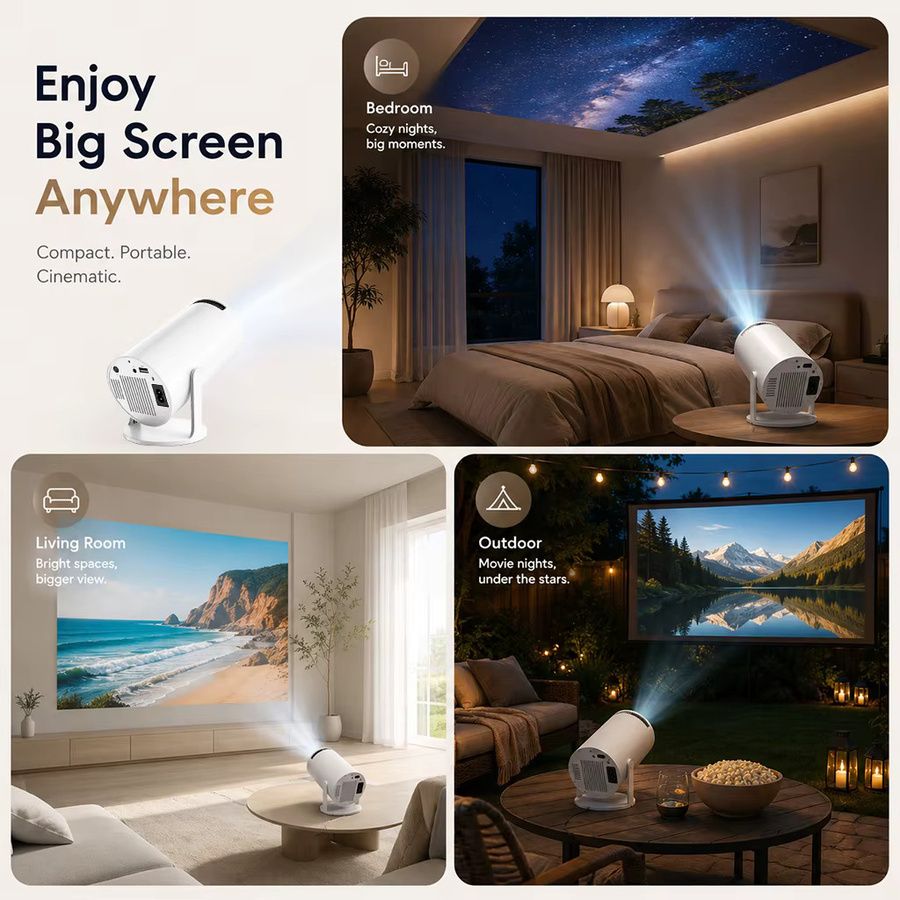 ZNLYRION 4K Mini Tragbarer Smart-Projektor mit Android 11.0, WiFi 6 und 200 ANSI in Weiß - Bild 7