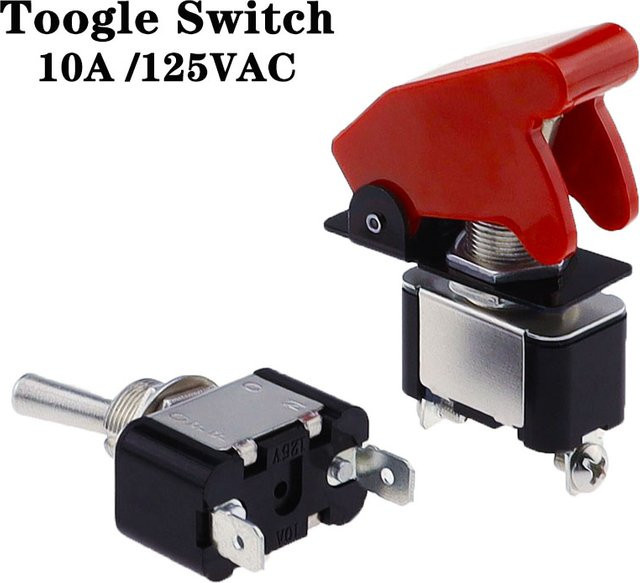 KN3A-101 Kippschalter mit Kipphebel und Kappe, 2-Pin, 2-Gang ON-OFF, 10A 125V/250V AC, Universal für 12V, 24V, 48V, 110V, 220V, Farbe: Rot/Transparent - Bild 1