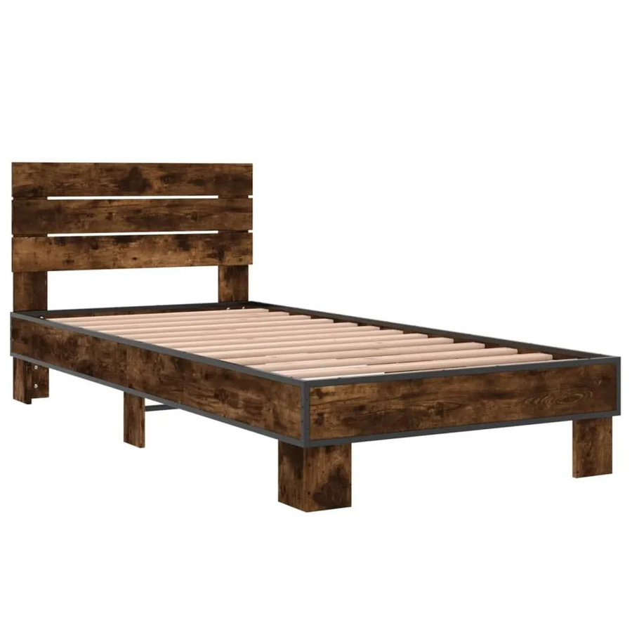 vidaXL Bettgestell in Räuchereiche und Braun aus Holzwerkstoff und Metall B/T/H: 100 x 200 x 81 cm - Bild 2