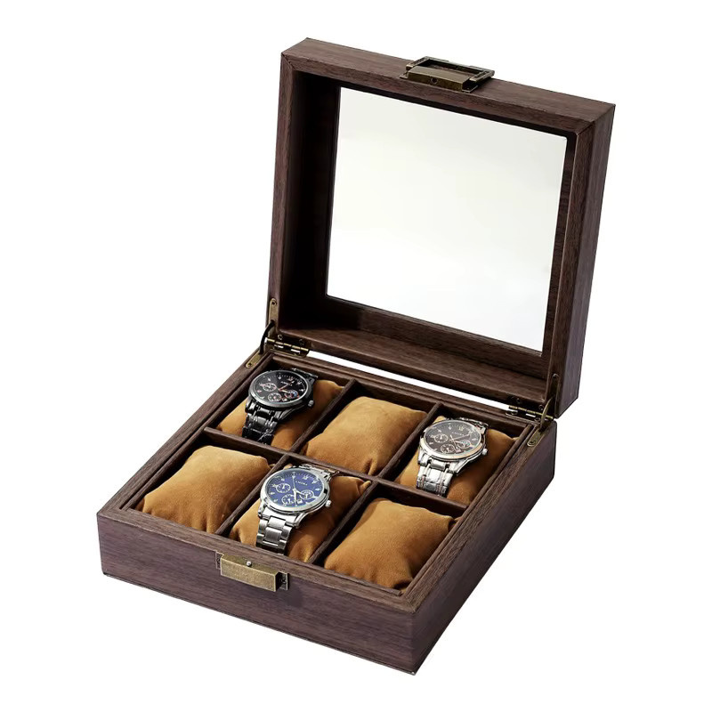 DOKW Uhren-Aufbewahrungsbox, Leder, Braun, 6 Uhren - Bild 5