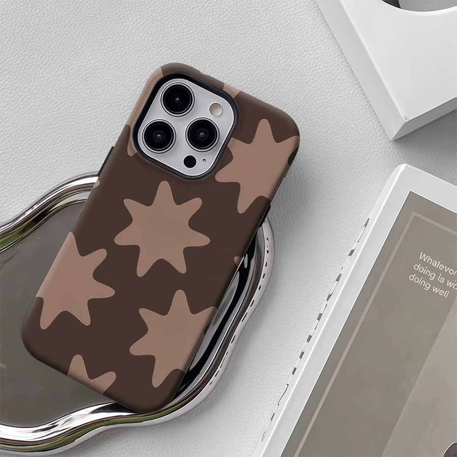 Potdemiel Handyhülle mit Retro Star Motiv in Braun für iPhone 17 16 15 14 13 12 Pro Max Plus mit doppelschichtiger Rückseite - Bild 4