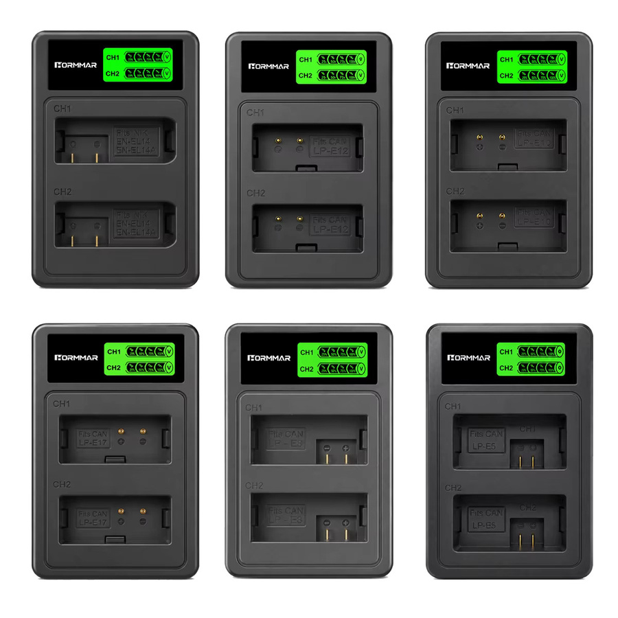 WY Hormmar LED Kamera-Akku Doppelladegerät in Schwarz für LP-E5 LP-E8 LP-E10 LP-E12 LP-E17 NP-FW50 NP-W235 EN-EL14 EL14 EN-EL15 NP-BX1 - Bild 2